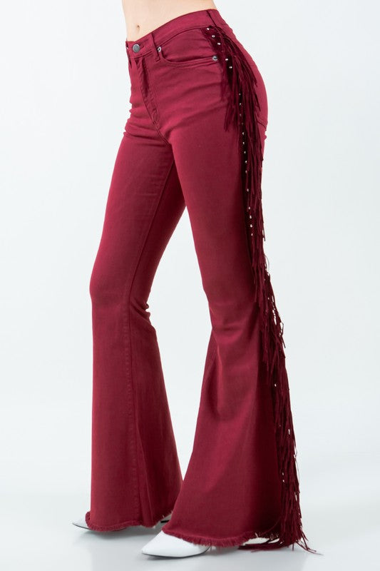 Texas Sun Fringe Bell Bottom jean in Wine - Inseam 34"