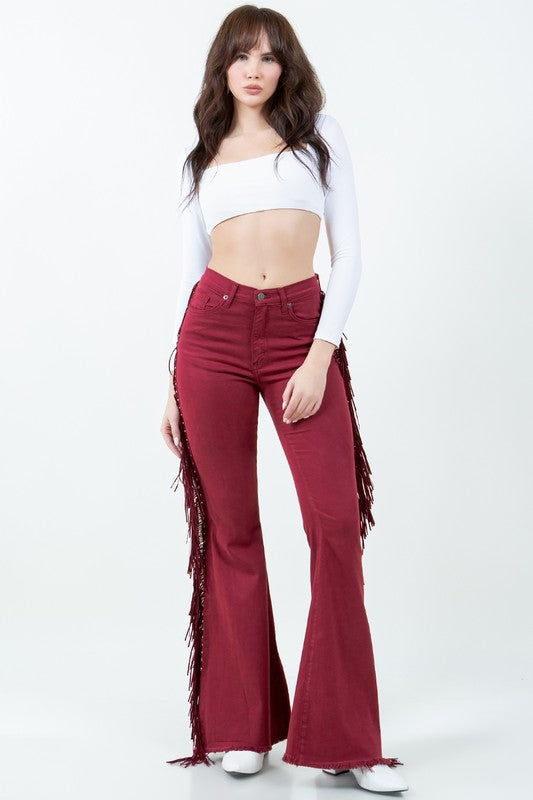 Texas Sun Fringe Bell Bottom jean in Wine - Inseam 34"