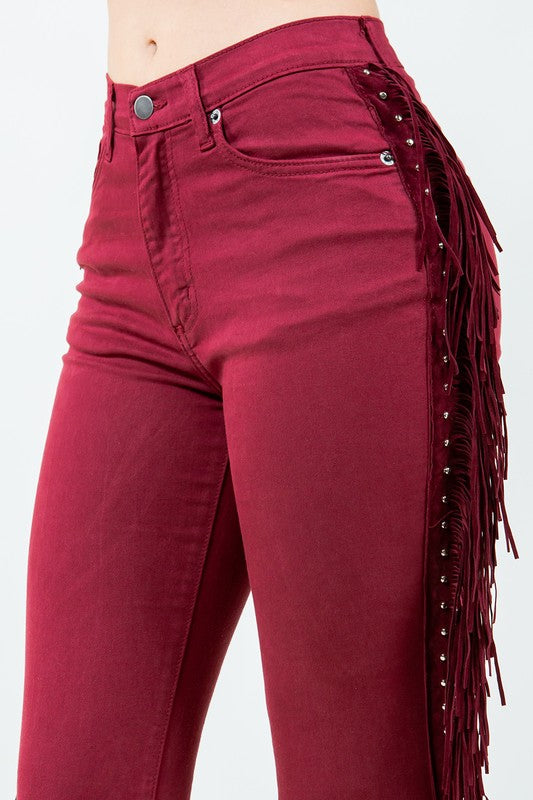 Texas Sun Fringe Bell Bottom jean in Wine - Inseam 34"