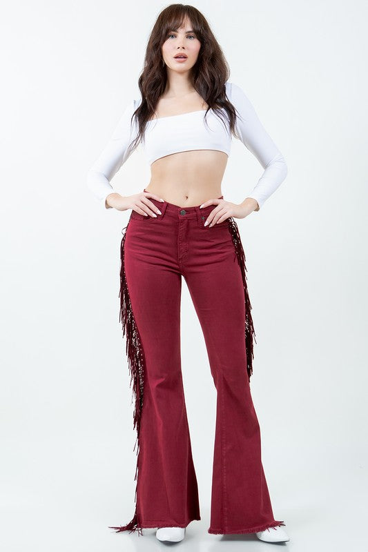 Texas Sun Fringe Bell Bottom jean in Wine - Inseam 34"