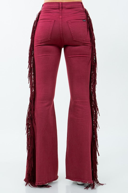 Texas Sun Fringe Bell Bottom jean in Wine - Inseam 34"