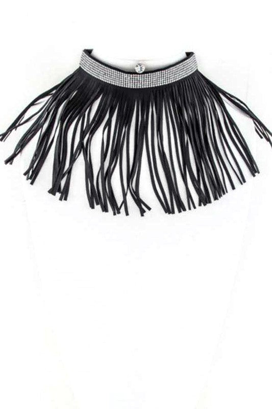 Crystal & Fringe Leather Choker Set