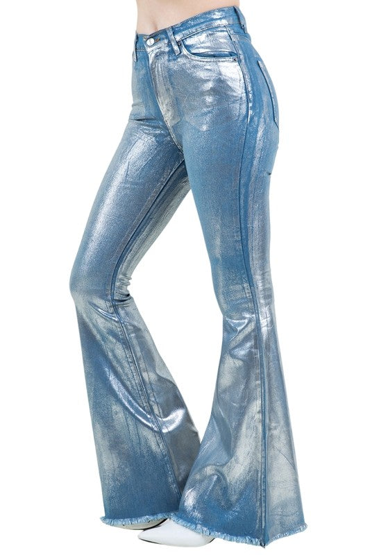 Metallic Bell Bottom Jean in Blue - 34" inseam