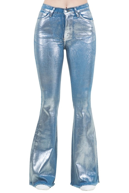 Metallic Bell Bottom Jean in Blue - 34" inseam