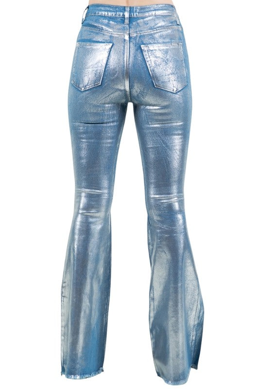 Metallic Bell Bottom Jean in Blue - 34" inseam