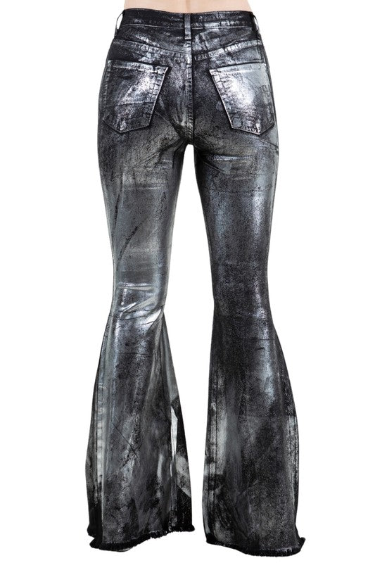 Metallic Bell Bottom Jean in Black - 34 inch inseams