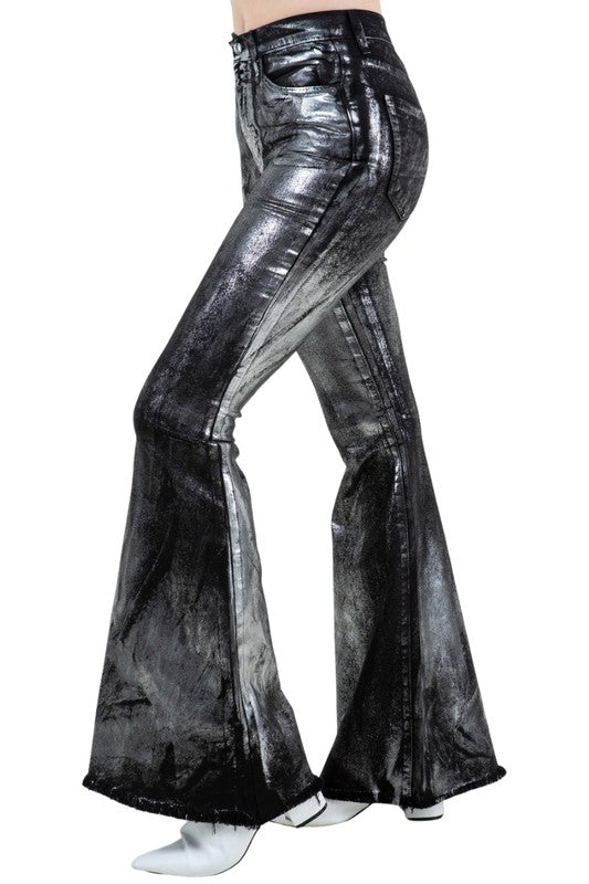 Metallic Bell Bottom Jean in Black - 34 inch inseams