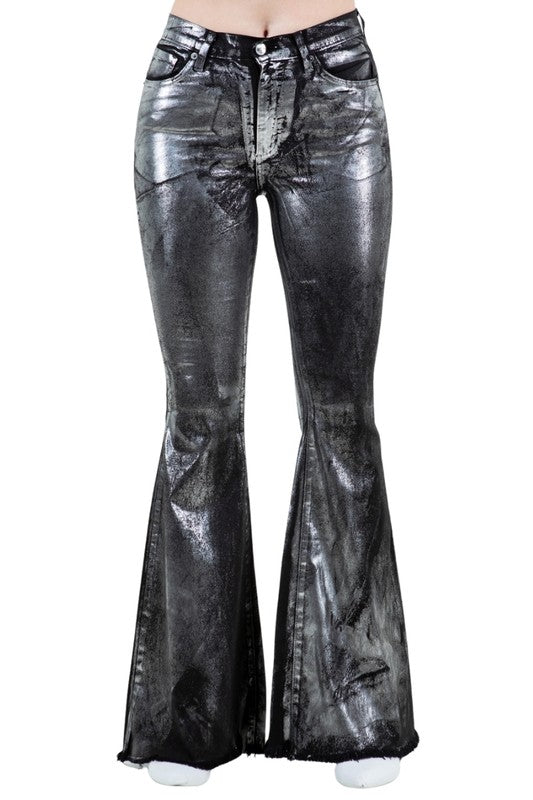 Metallic Bell Bottom Jean in Black - 34 inch inseams