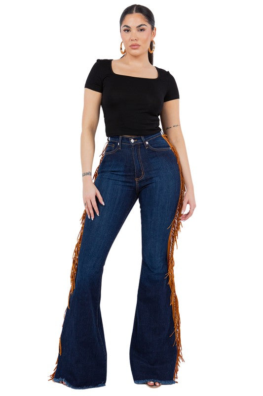 Fringe Bell Bottom in Dark Blue - Inseam 34"