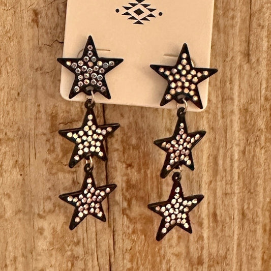 Three Star Dangle Stud Earrings