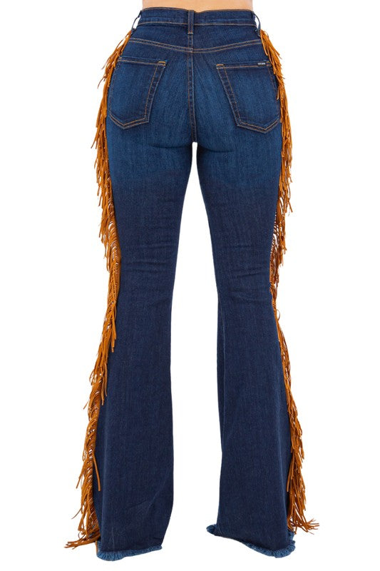 Fringe Bell Bottom in Dark Blue - Inseam 34"