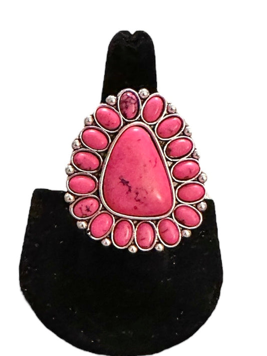 Pink Large Stone Elastic Ring