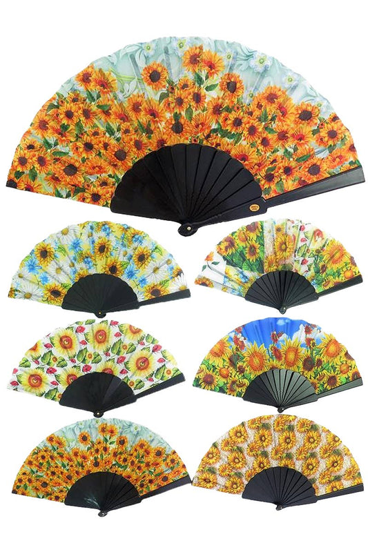 Sunflower Garden Black Base Hand-Held Folding Fan