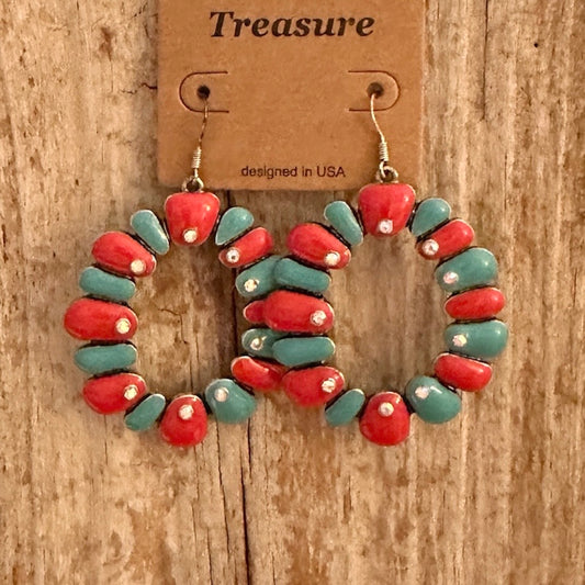 Red Turquoise Iridescent Earrings