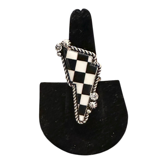 Black Checkered Lightening Bolt Adjustable Ring