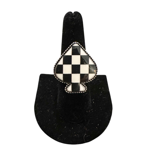 Black Checkered Spade Adjustable Ring