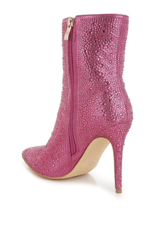 Anun Rhinestones Embellished High Ankle Boots