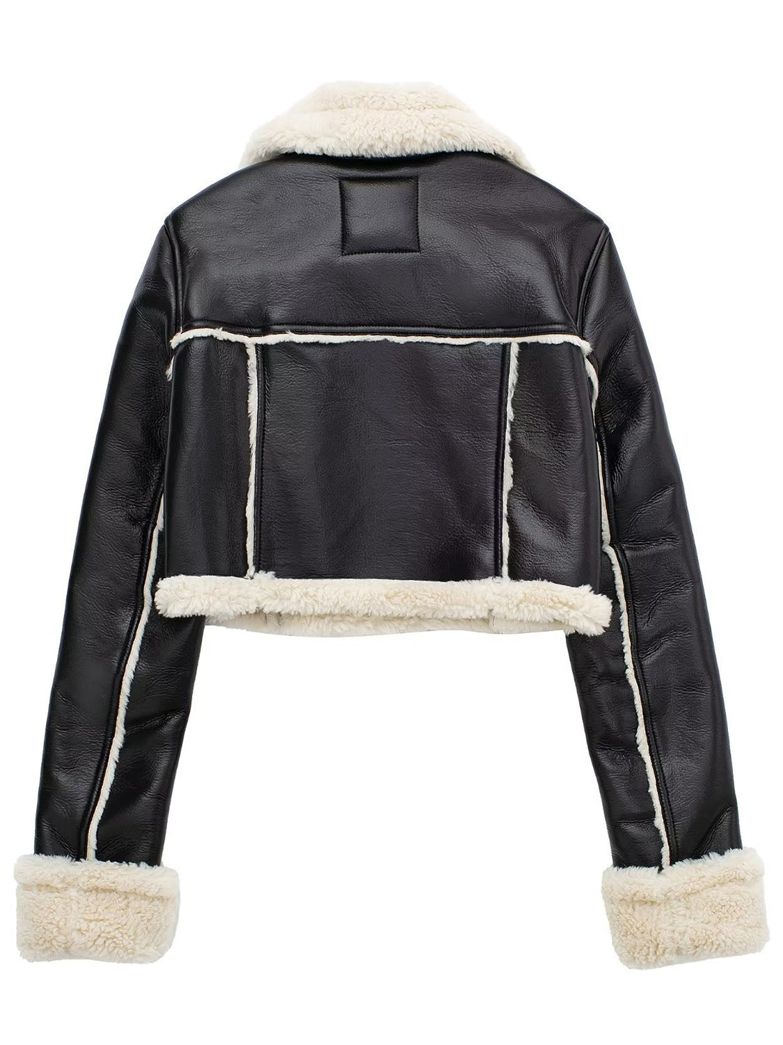 Collared Neck Long Sleeve Plush Cropped Jacket