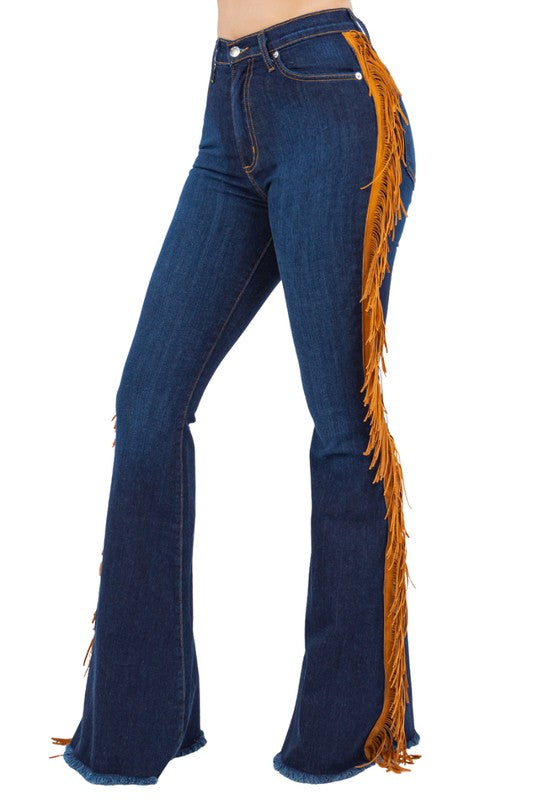 Fringe Bell Bottom in Dark Blue - Inseam 34"