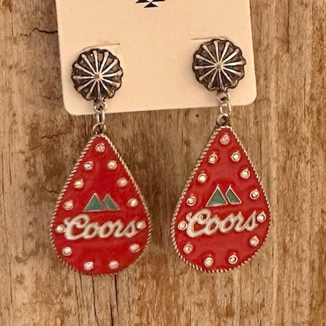 Red Coors Silver Iridescent Stud Earrings