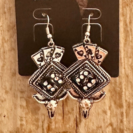 Longhorn Dice Playing Card Earrings