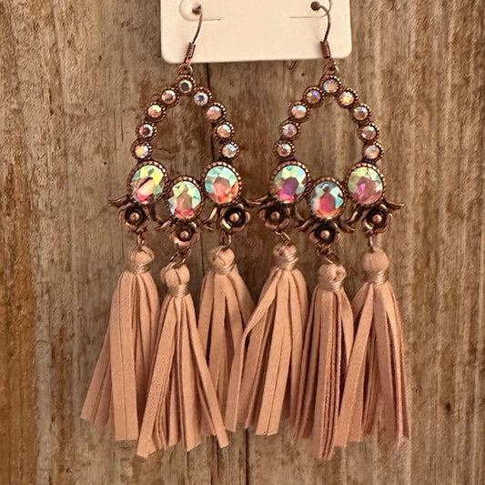 Bronze Pale Pink Iridescent Tassel Earrings