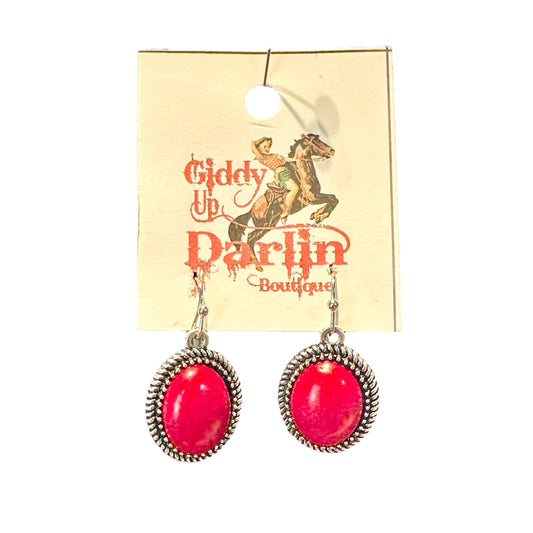 Red Round Stone Earring