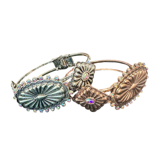 Bronze or Silver Iridescent Clasp Cuff Bracelet
