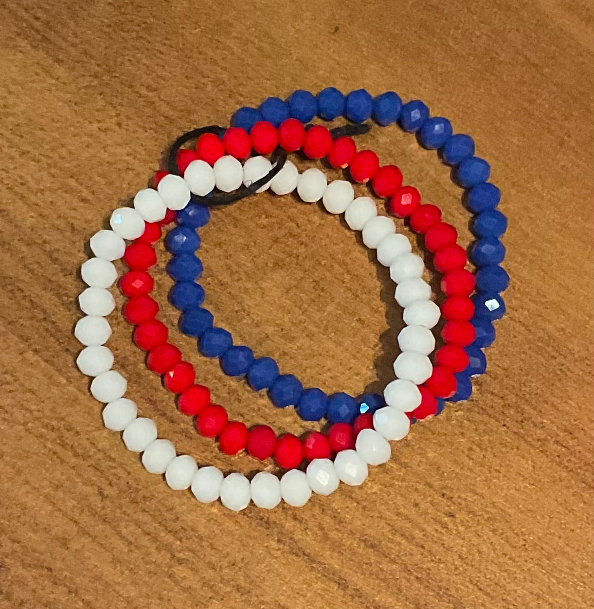 Three strand Red White Blue Bead Elastic Bracelet