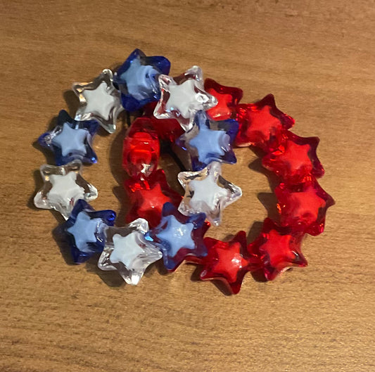 Two strand big star bead Red, Blue, White bracelet