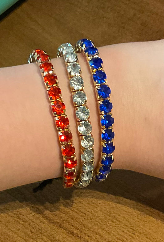 3 Band Red, White, Blue Diamond bracelet