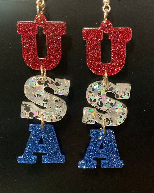 Three USA Red, White, Blue earrings