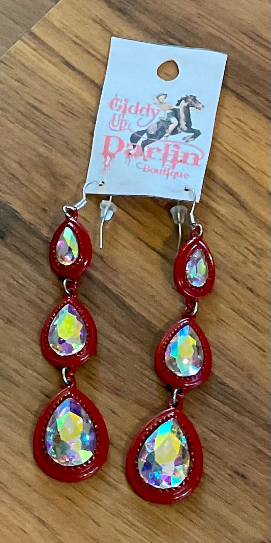 Red Iridescent Drop Earrings