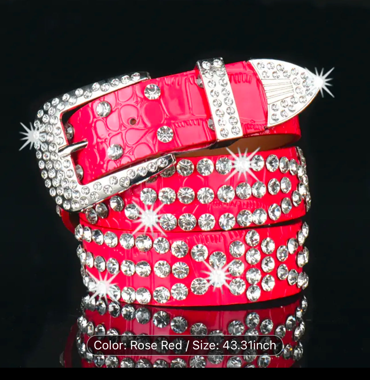 Rhinestone Studded Western Belt - Hot Pink