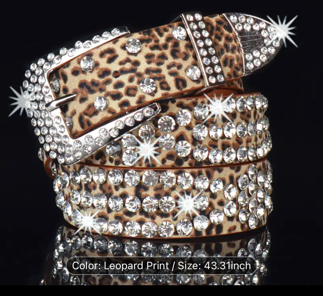 Rhinestone Studded Western Belt - Leopard