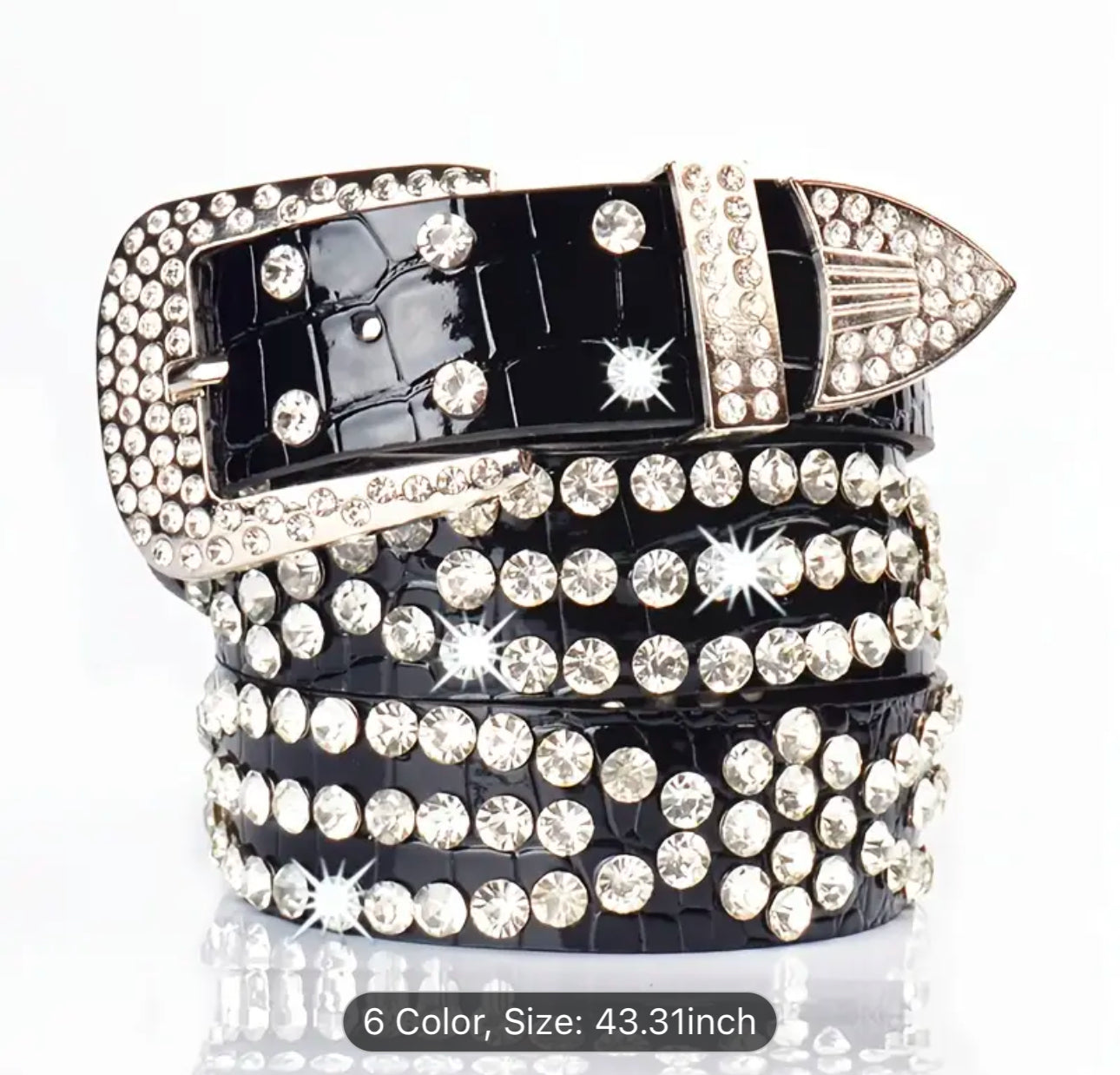 Rhinestone Studded Western Belt - Black