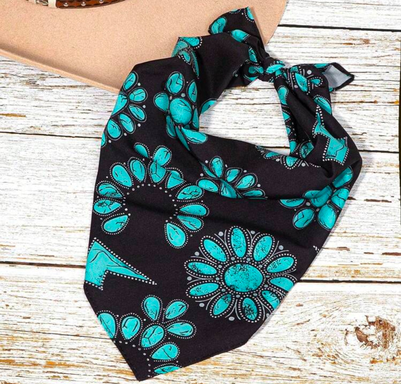 Black and Turquoise Cotton Scarf