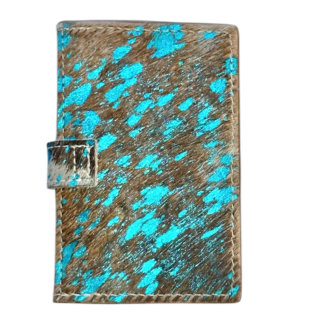 Turquoise Acid Brown Cowhide Credit Card Wallet