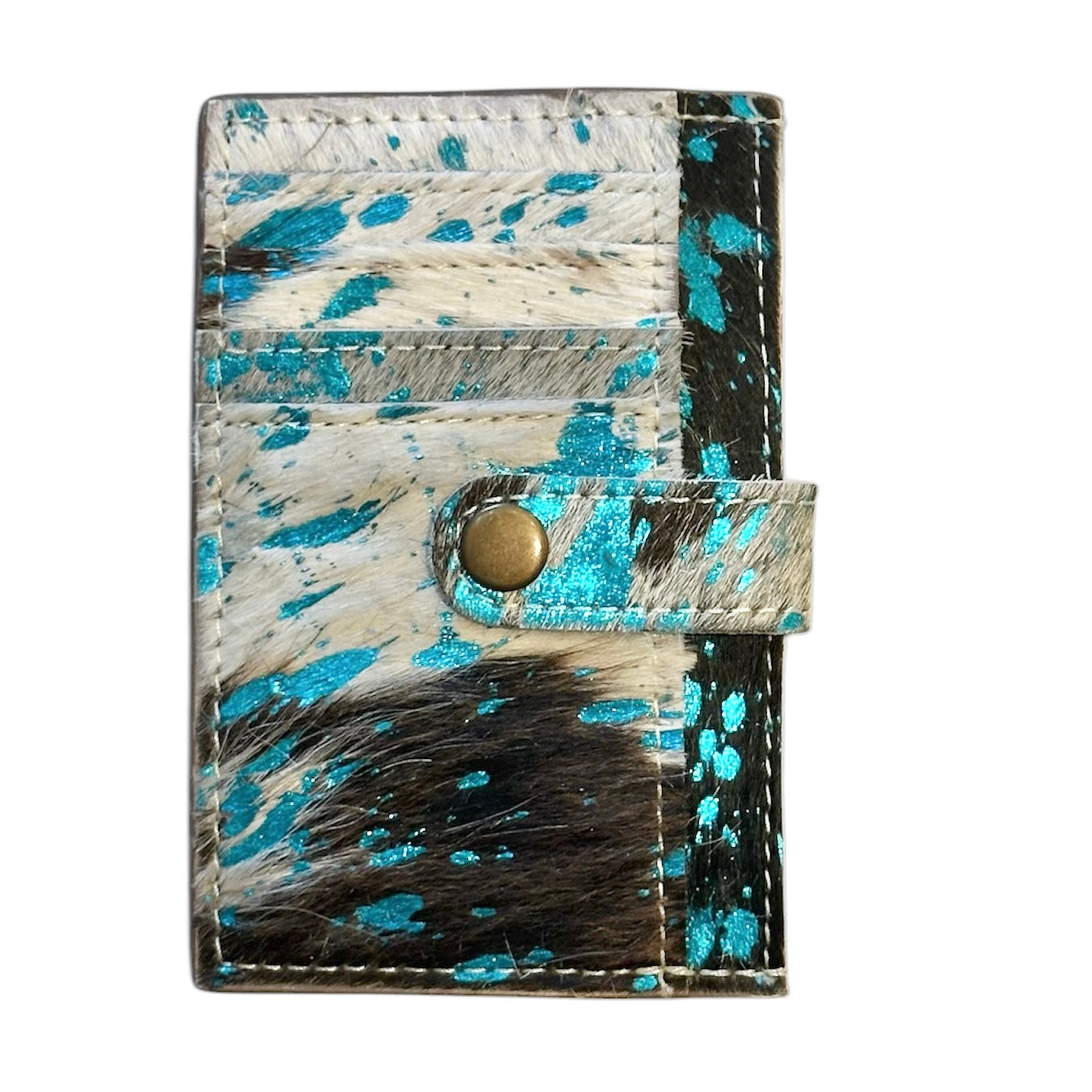 Turquoise Acid Brown Cowhide Credit Card Wallet