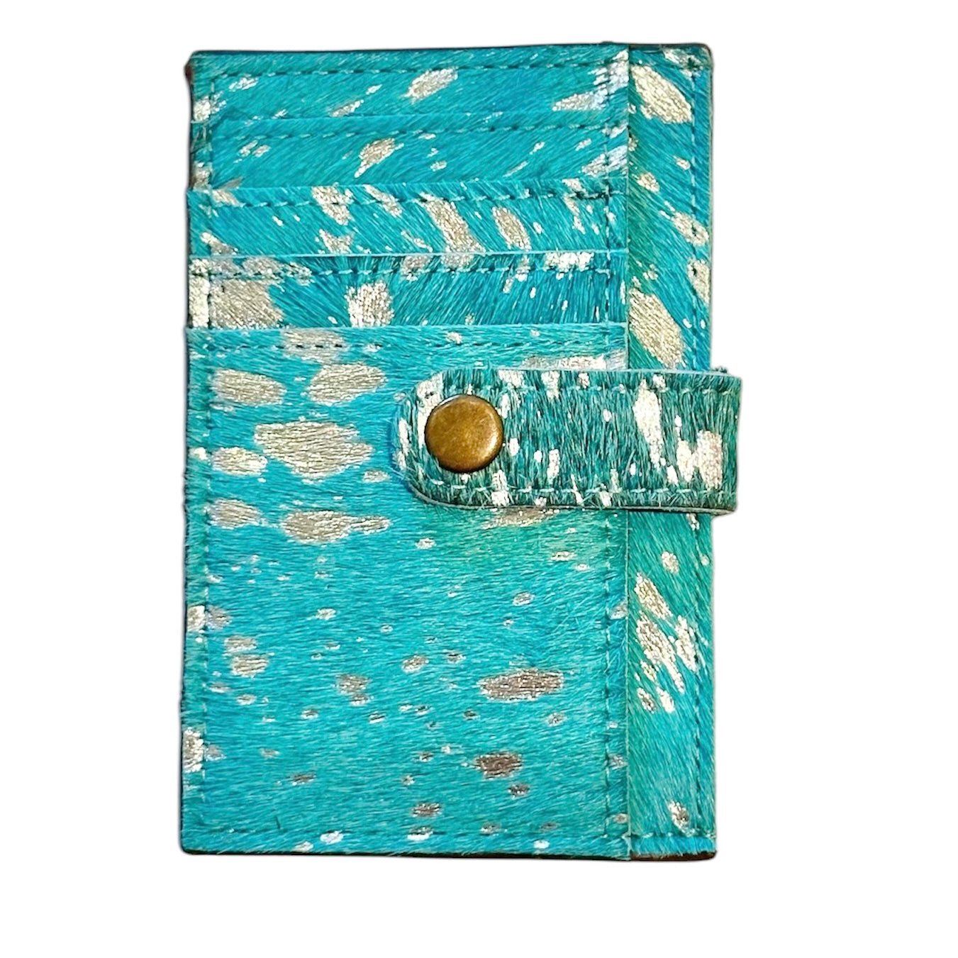 Silver Acid Turquoise Cowhide Credit Card Wallet