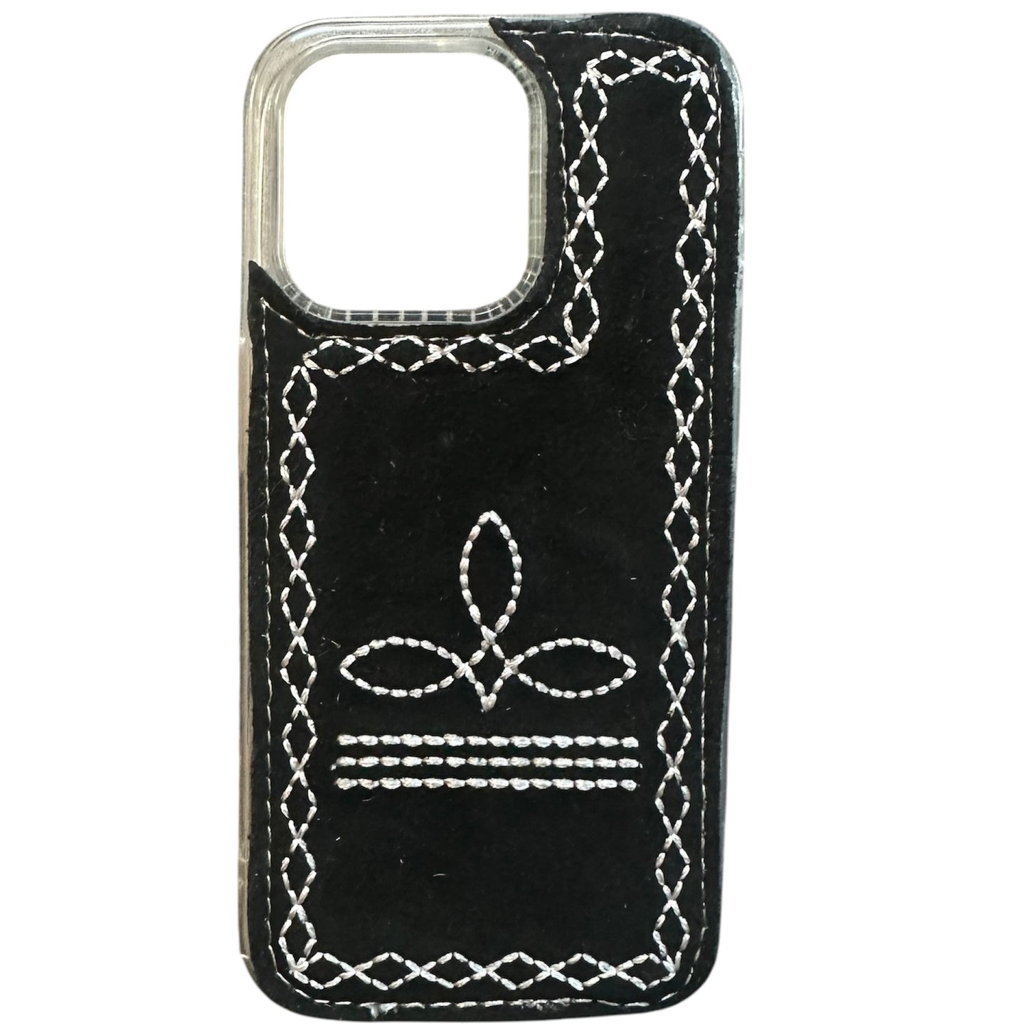 Boot Stitch Suede Leather iPhone 15 Pro Case