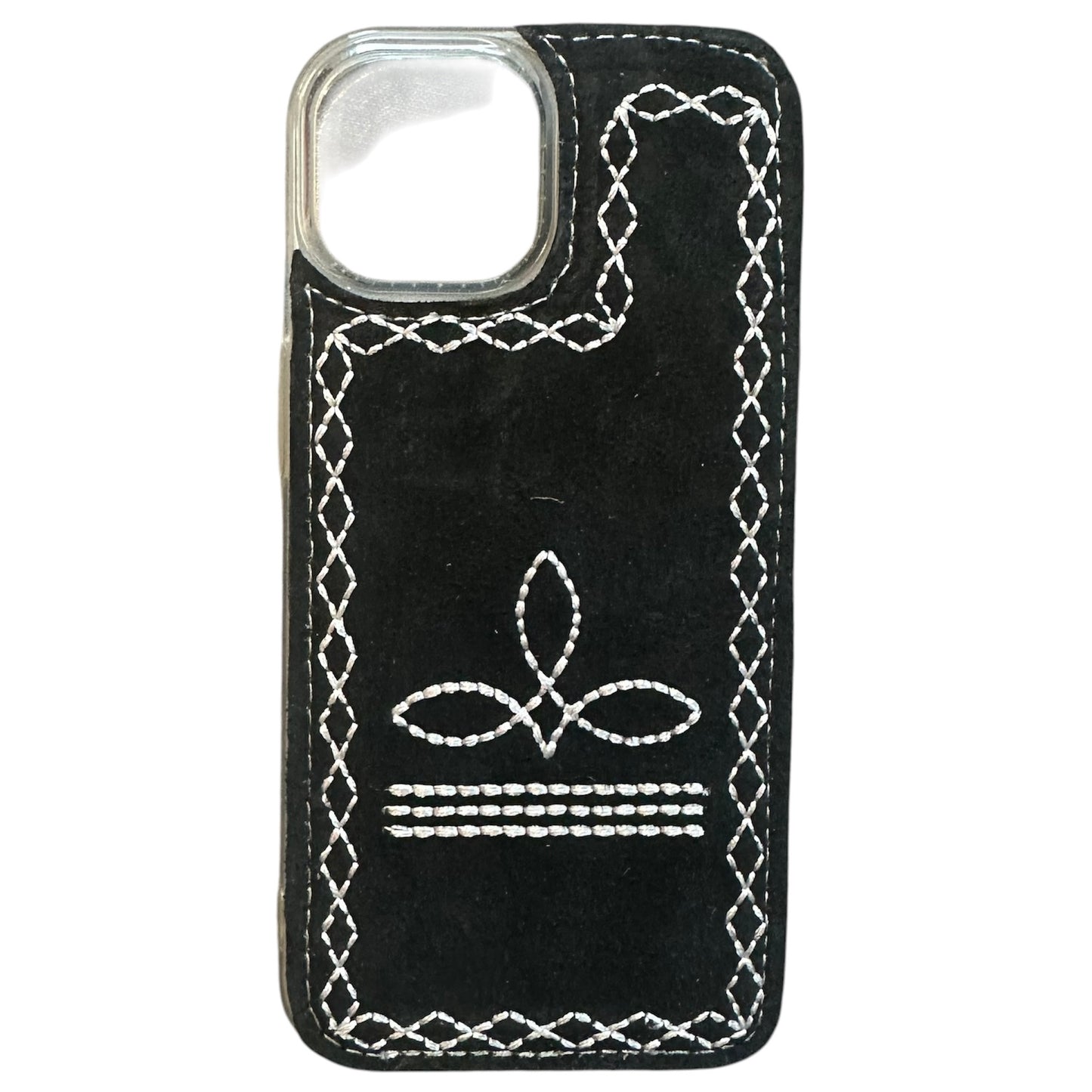 Boot Stitch Suede Leather iPhone 15 Case