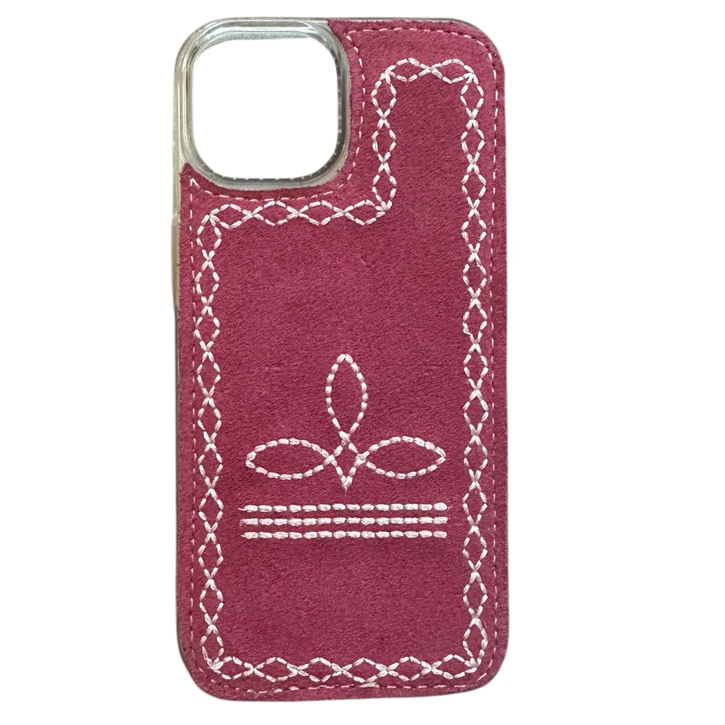 Boot Stitch Suede Leather iPhone 15 Case