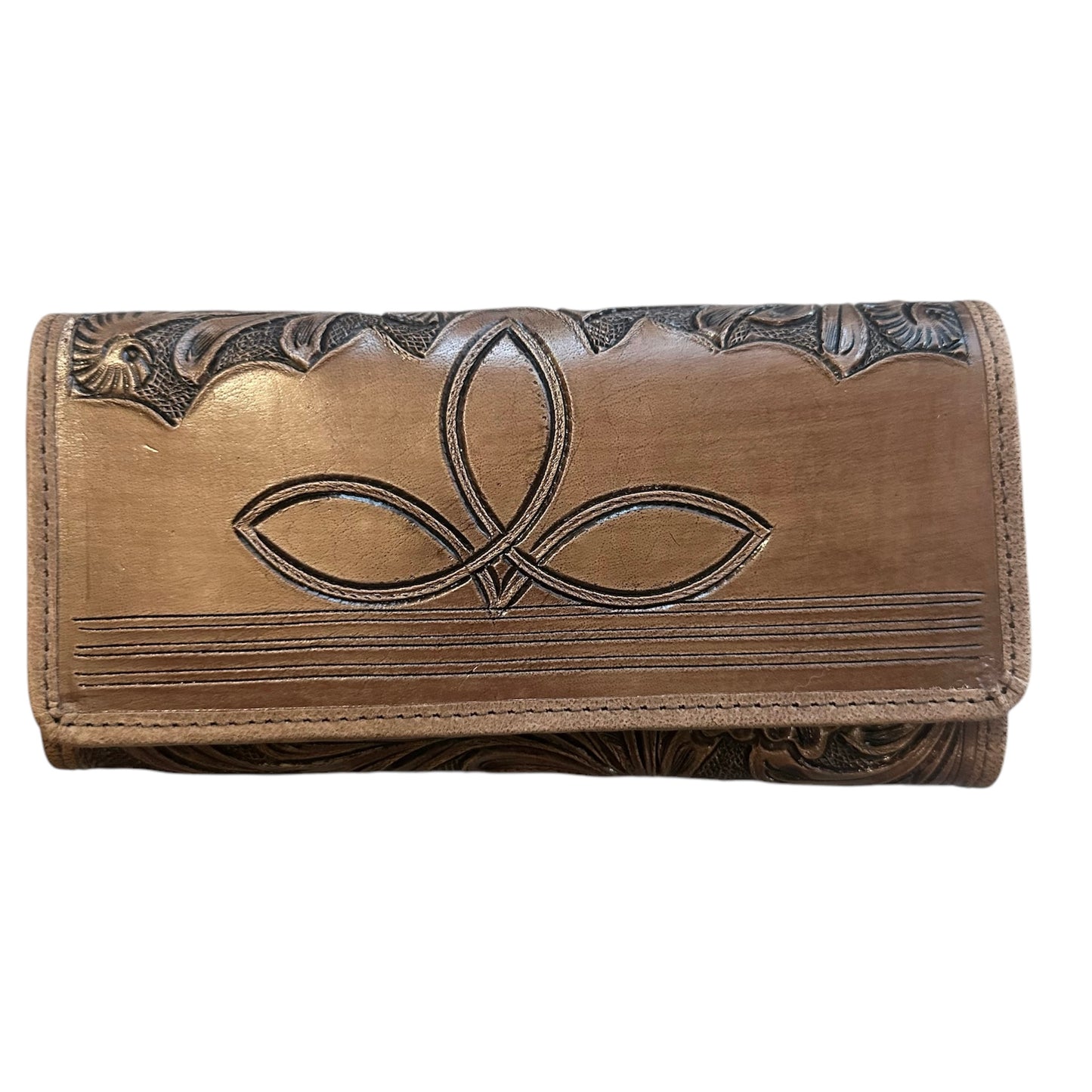 Boot Stitch Tooled Leather Wallet - Dark Brown