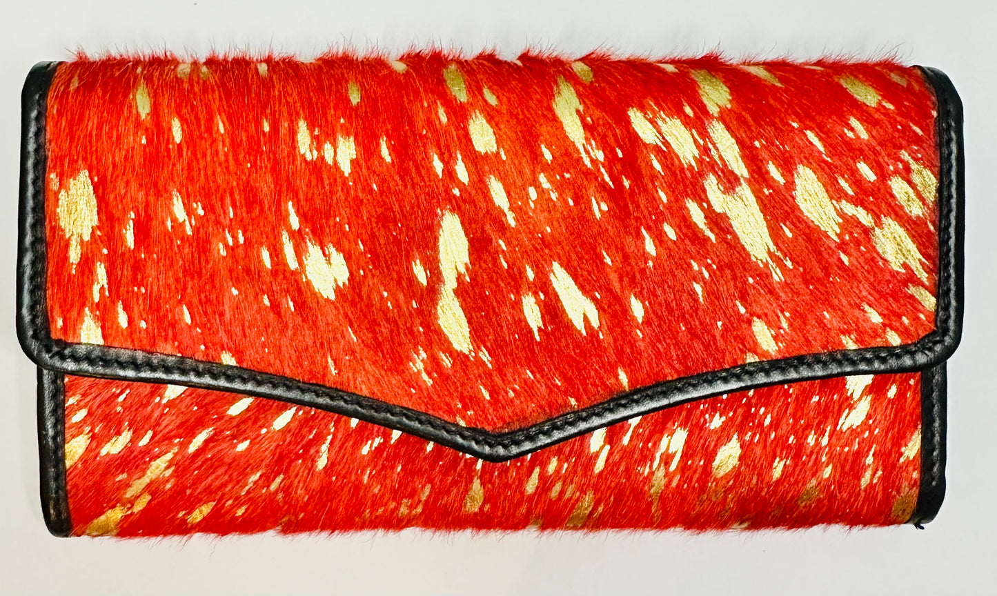 Vibrant Red and Gold Cowhide Wallet