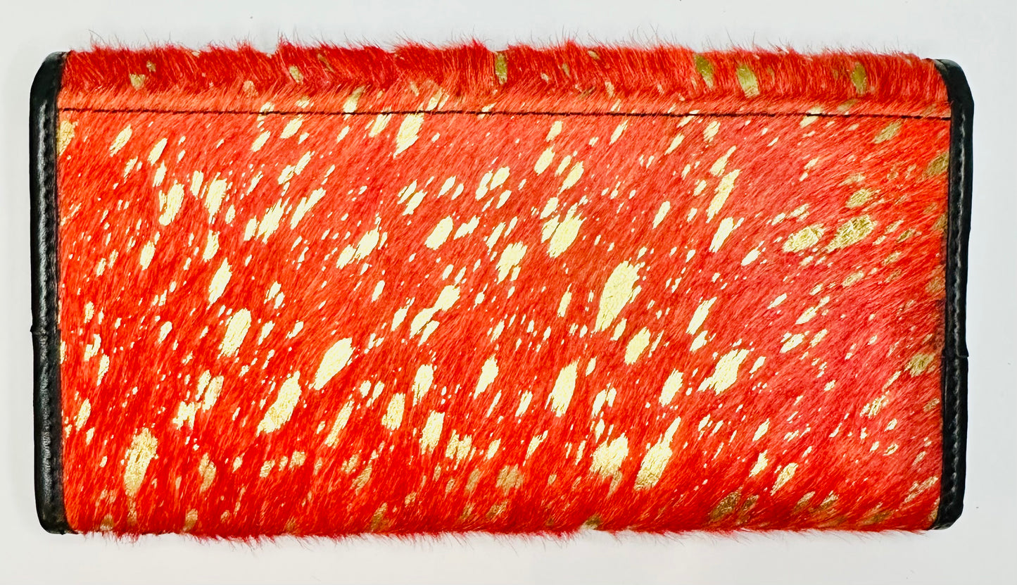 Vibrant Red and Gold Cowhide Wallet