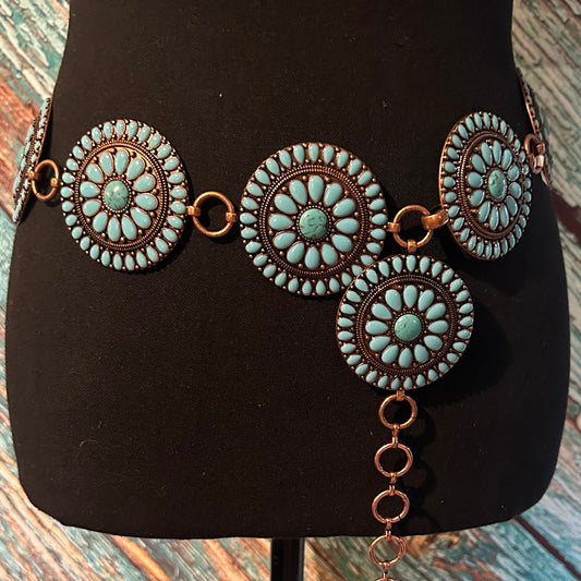 Turquoise Bronze Metal Belt