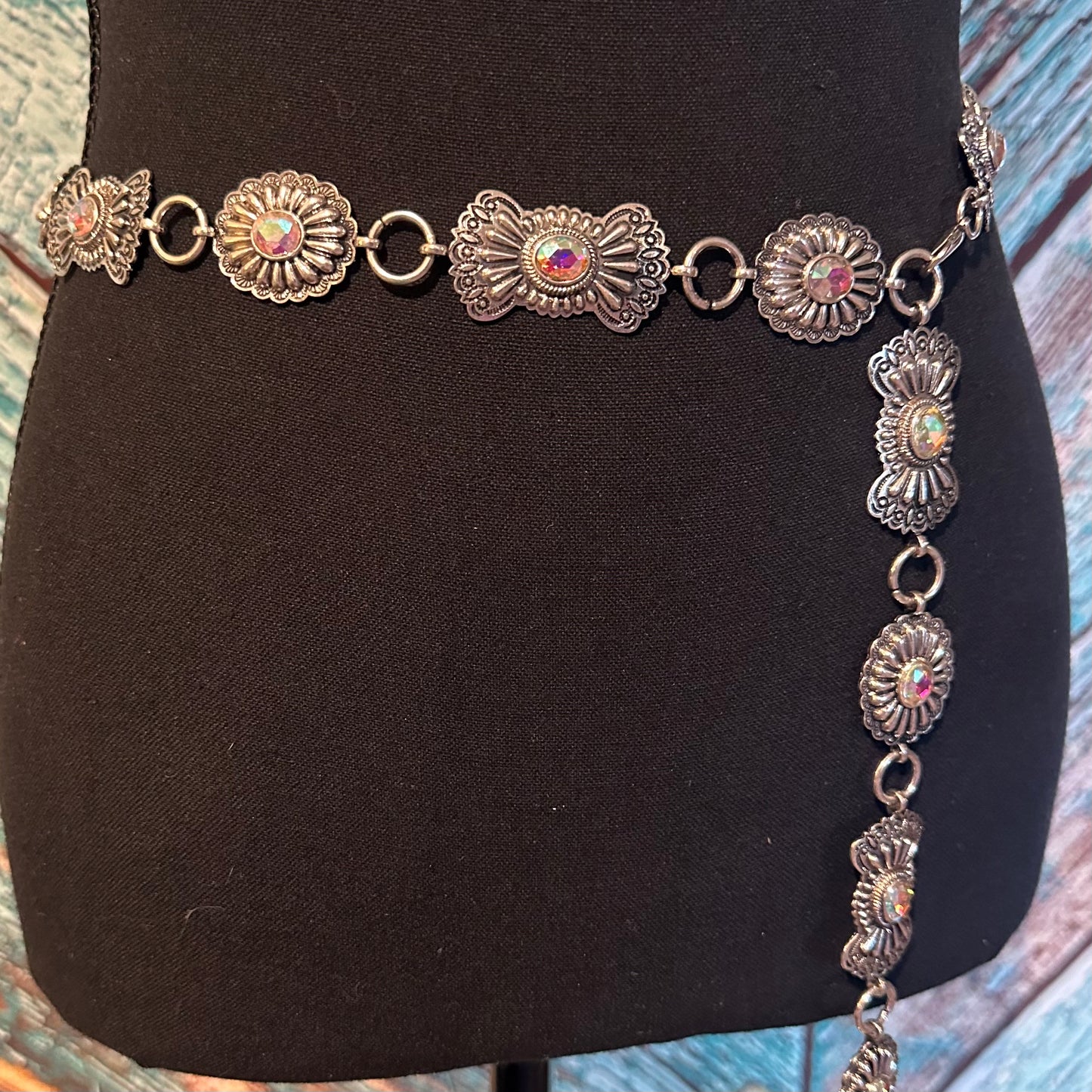 Mini Silver Metal Iridescent Belt