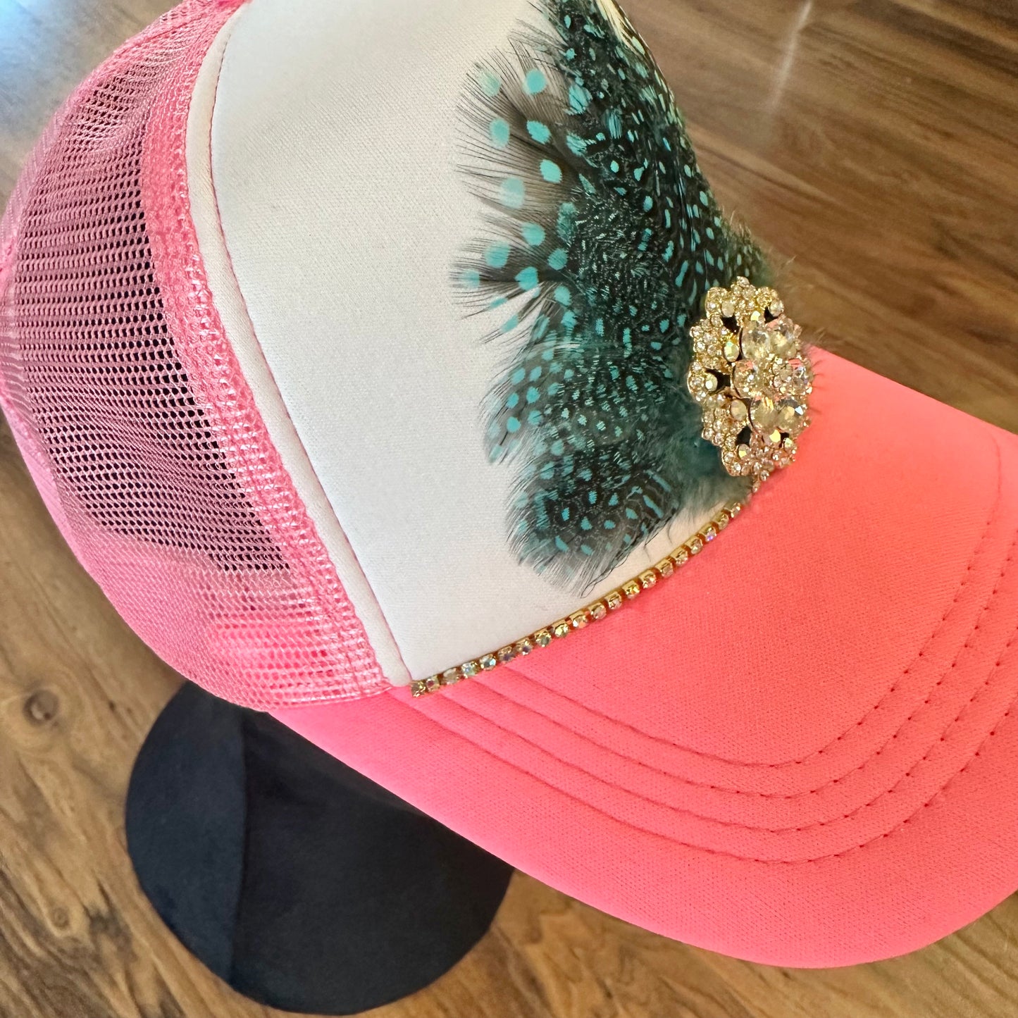 Teal Feather Pink Trucker Hat - SOLD