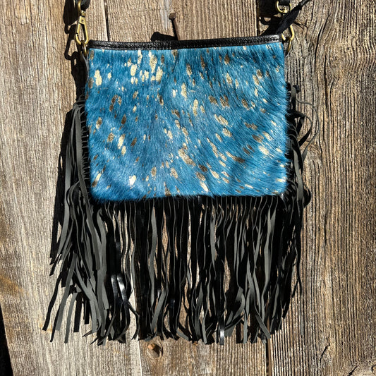 Blue and Gold Cowhide Cross Body Purse